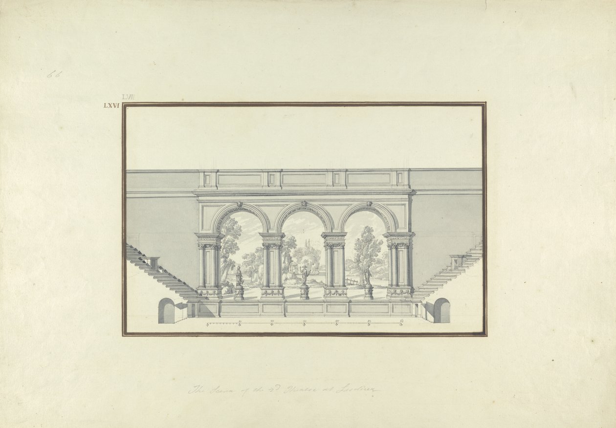 लाओडिसिया में दूसरा रंगमंच का पुनर्निर्माण, c.1750 (कलम और स्याही और ग्रेफाइट ओवर पेपर पर) द्वारा जियोवन्नी बतिस्ता बोर्रा