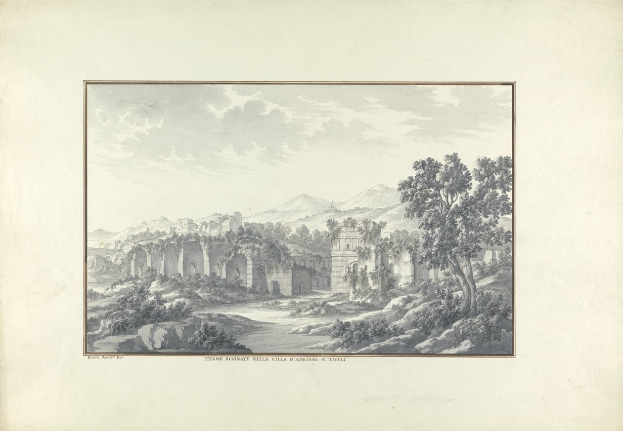 तिवोली में हेड्रिएंस विला में खंडहर स्नान का दृश्य, c.1750 द्वारा जियोवन्नी बतिस्ता बोर्रा