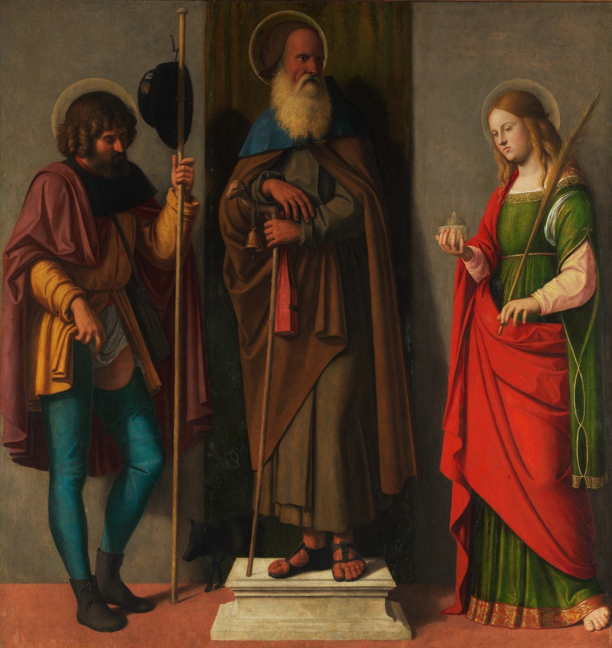 तीन संन्यासी: रोच, एंथोनी एबॉट और लुसी, c.1513 (कैनवास पर तेल, लकड़ी से स्थानांतरित) द्वारा जियोवानी बतिस्ता सीमा दा कोनेग्लिआनो