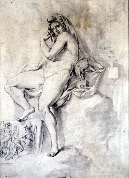मूर्तिकला का महिला व्यक्तित्व, c.1770 (कागज पर कलम और स्याही) द्वारा जियोवन्नी बतिस्ता सिप्रियानी