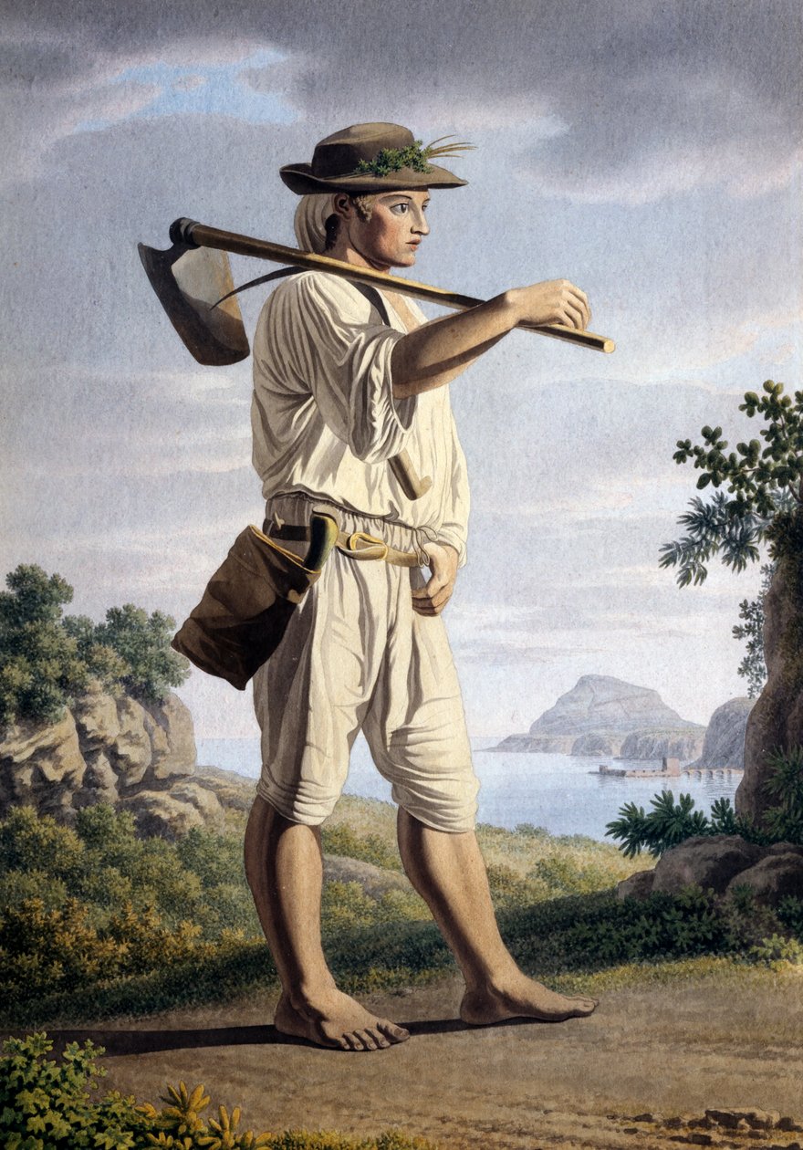 कैम्पी फ्लेग्रेई की पृष्ठभूमि में किसान, जियोवन बतिस्ता लुसिरी (सीए 1755-1821), कागज पर पानी के रंग, 32x23 सेमी, इटली द्वारा द्वारा जियोवन्ती बतिस्ता लुसिएरी