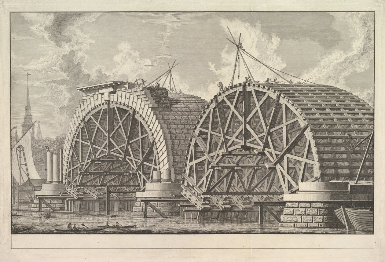 Blackfriars, लंदन, सीए में इच्छित पुल के हिस्से का एक दृश्य। 1764। द्वारा जियोवन्नी बतिस्ता पिरनेसी
