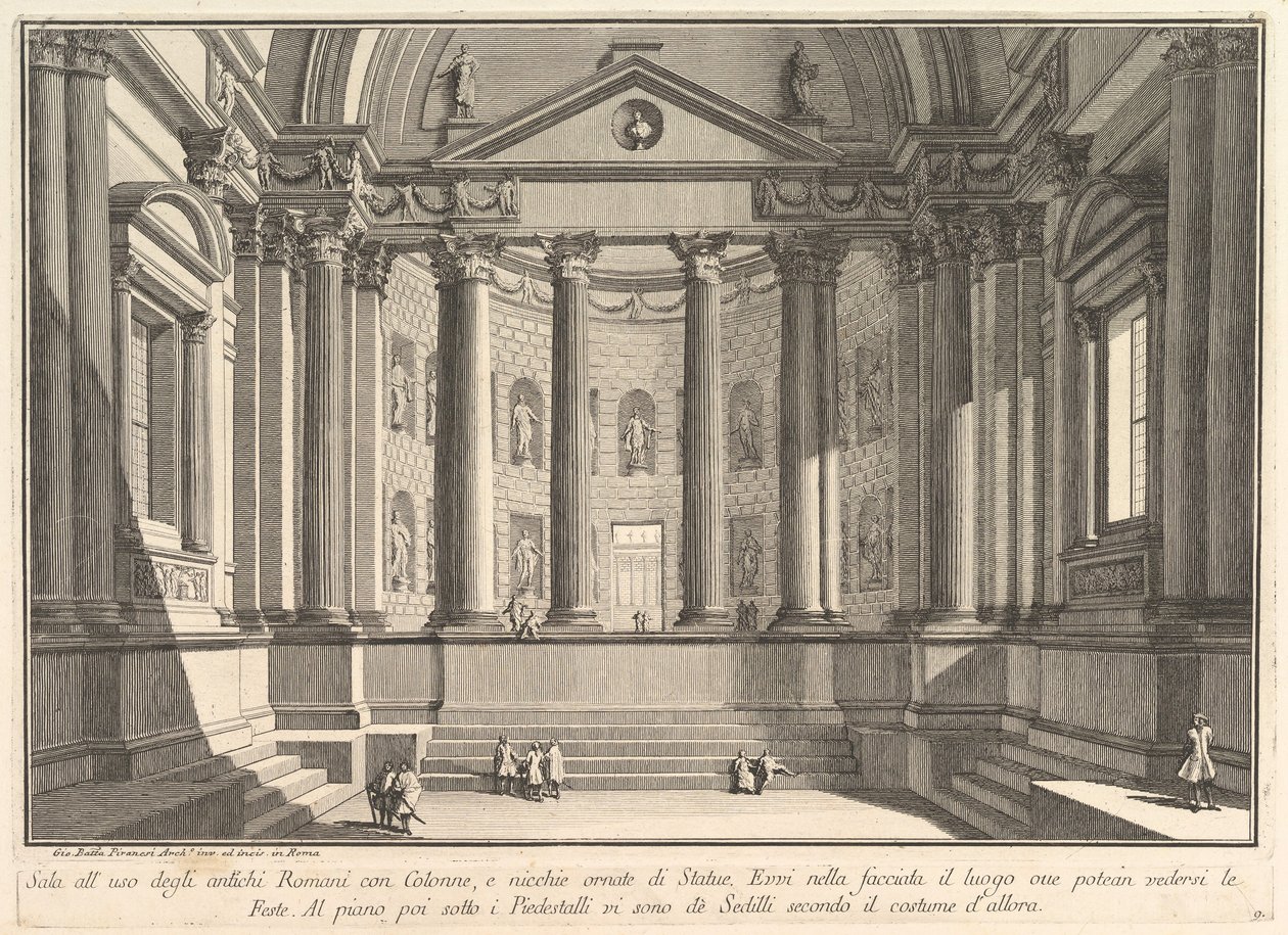 प्राचीन रोमनों के रीति-रिवाज के अनुसार स्तंभित हॉल, और ..., ca. 1750. द्वारा जियोवन्नी बतिस्ता पिरनेसी