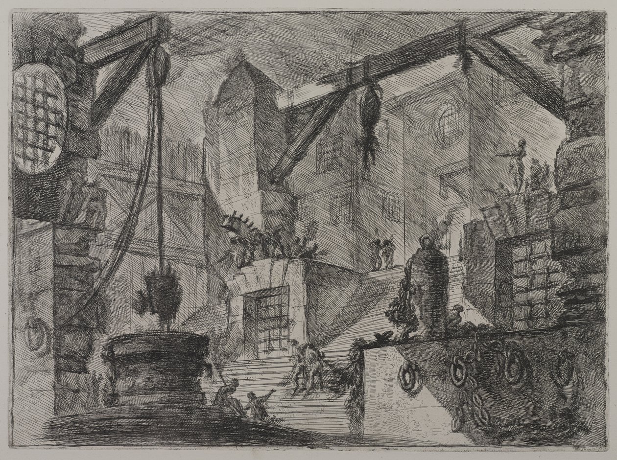 इनवेन्जियोनी स्टैंडबाय डि कार्सरी; हिंद 13, तीन का पहला राज्य, c.1749 (रखी कागज पर नक़्क़ाशी) द्वारा जियोवन्नी बतिस्ता पिरनेसी