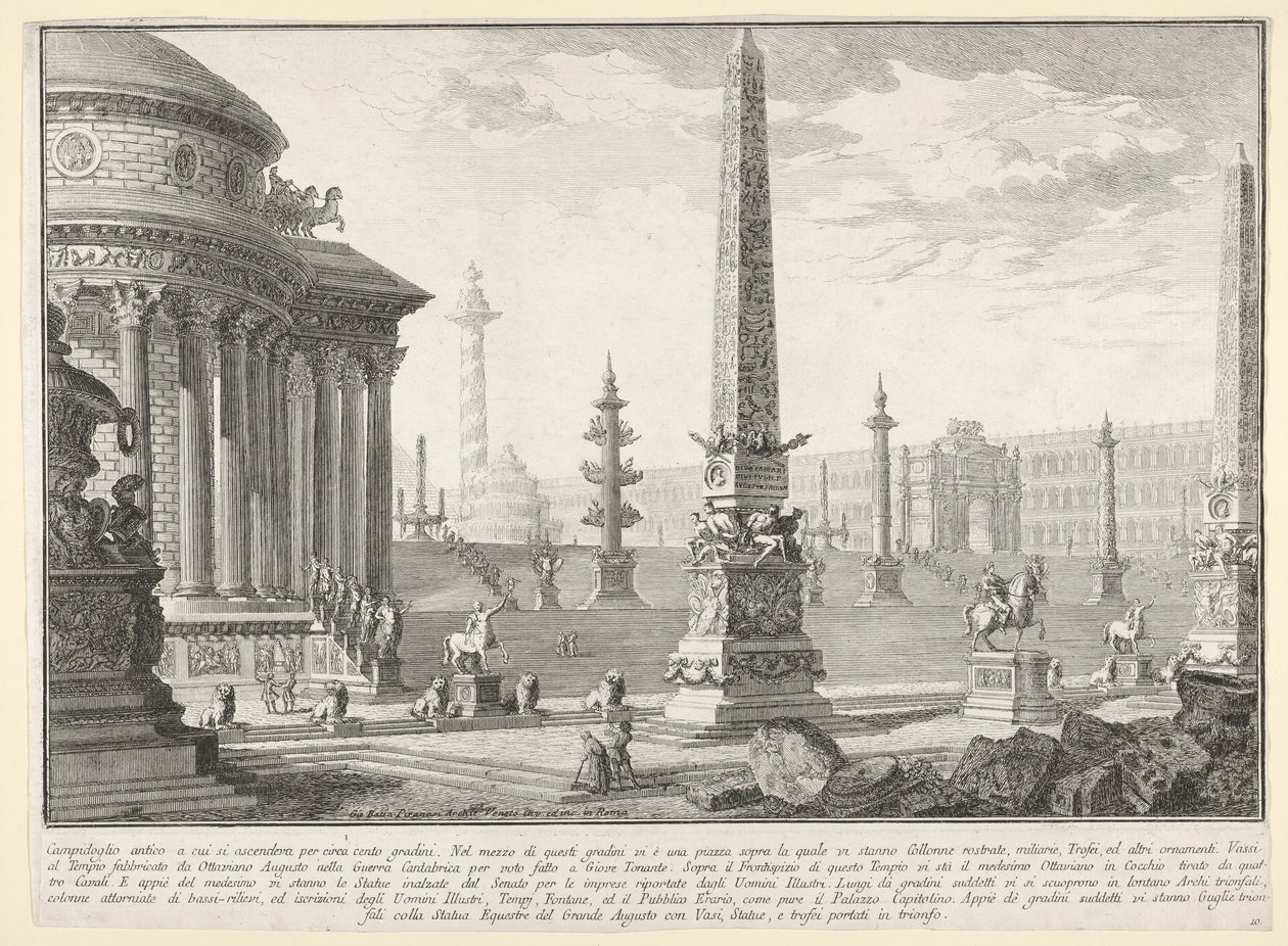 प्लेट 10: प्राचीन कैपिटल लगभग एक सौ चरणों में चढ़ा [...] कैम्पिडो ..., 1743। द्वारा जियोवन्नी बतिस्ता पिरनेसी