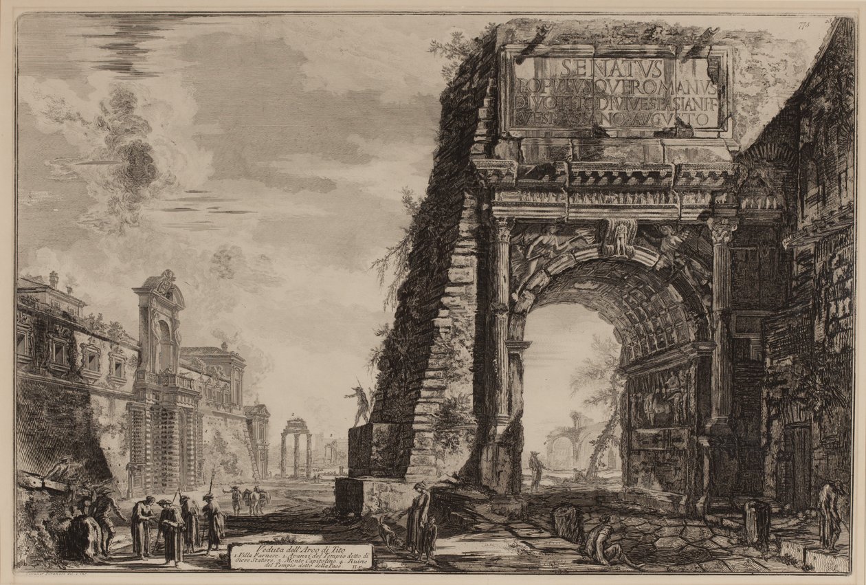 द आर्क ऑफ टाइटस विद कैसिनो फार्नीज ऑन लेफ्ट, c.1760-78 (नक़्क़ाशी) द्वारा जियोवन्नी बतिस्ता पिरनेसी