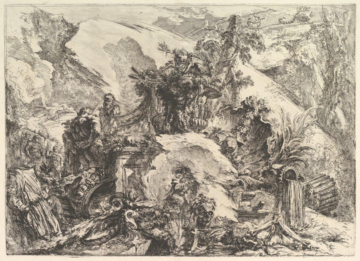 कंकाल, Grotteschi Grotesques से, ca. 1748। द्वारा जियोवन्नी बतिस्ता पिरनेसी