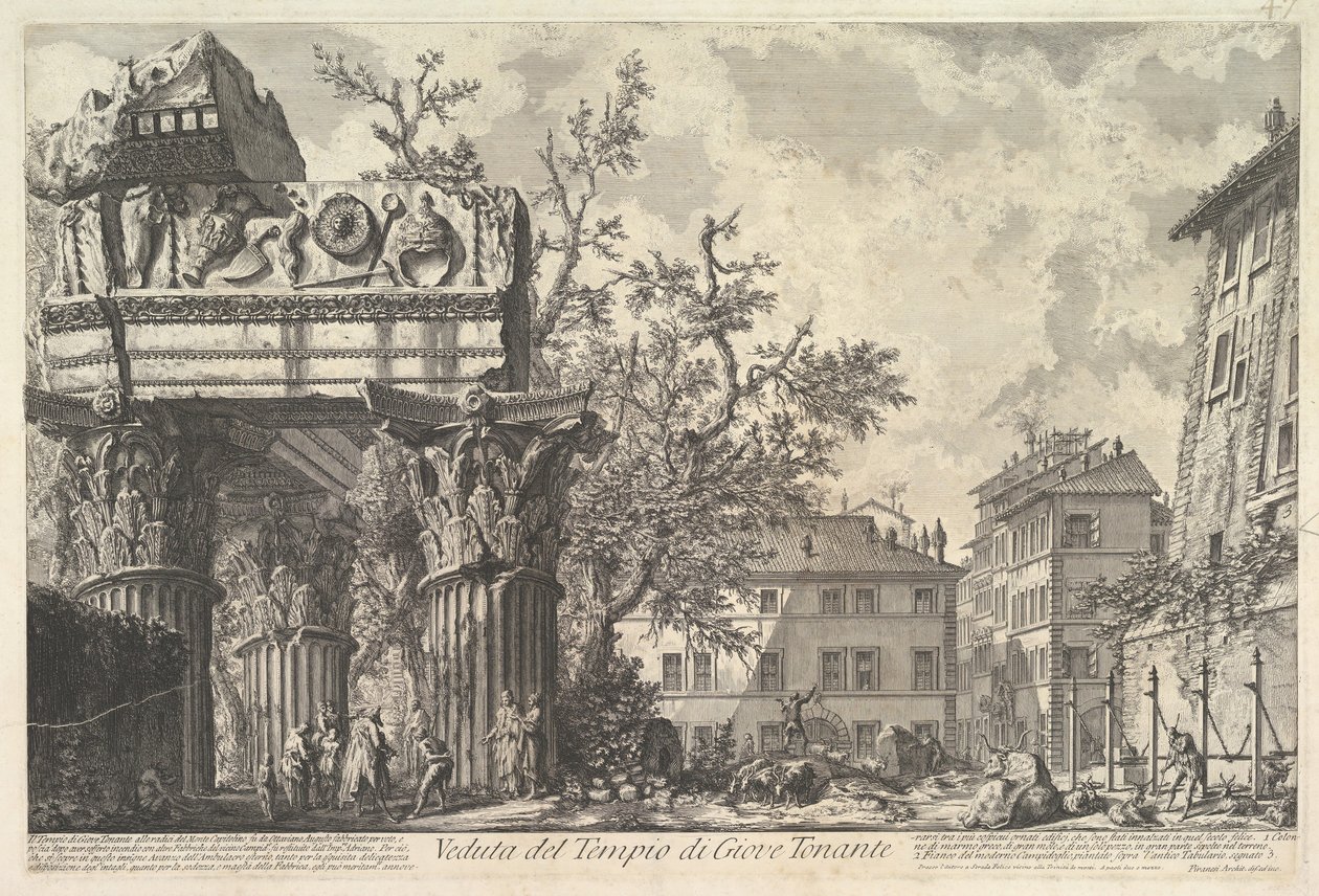 वेस्पियन का मंदिर, जुपिटर टोन्ते के मंदिर का दृश्य, ca. 1756। द्वारा जियोवन्नी बतिस्ता पिरनेसी