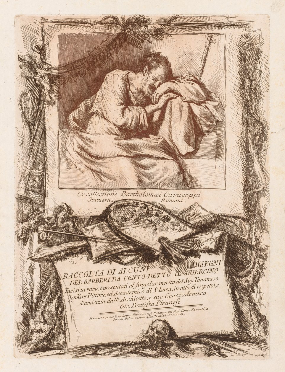 Cento Ietto il Gerucino, 1764 से बारबेरी द्वारा कुछ चित्रों के संग्रह का शीर्षक पृष्ठ। द्वारा जियोवन्नी बतिस्ता पिरनेसी