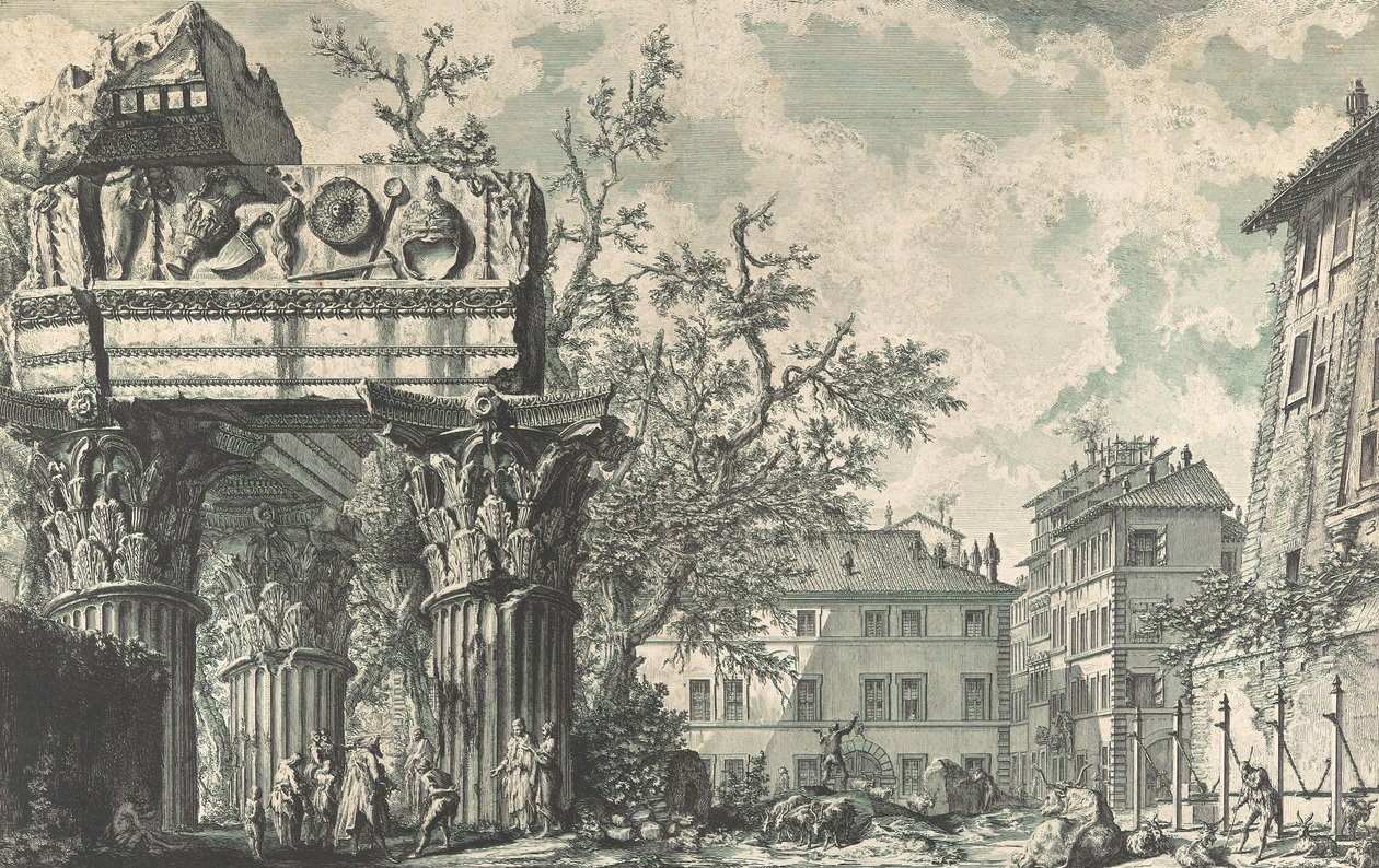 बृहस्पति टोनांटे के मंदिर का दृश्य, 1740-60 के दशक। द्वारा जियोवन्नी बतिस्ता पिरनेसी