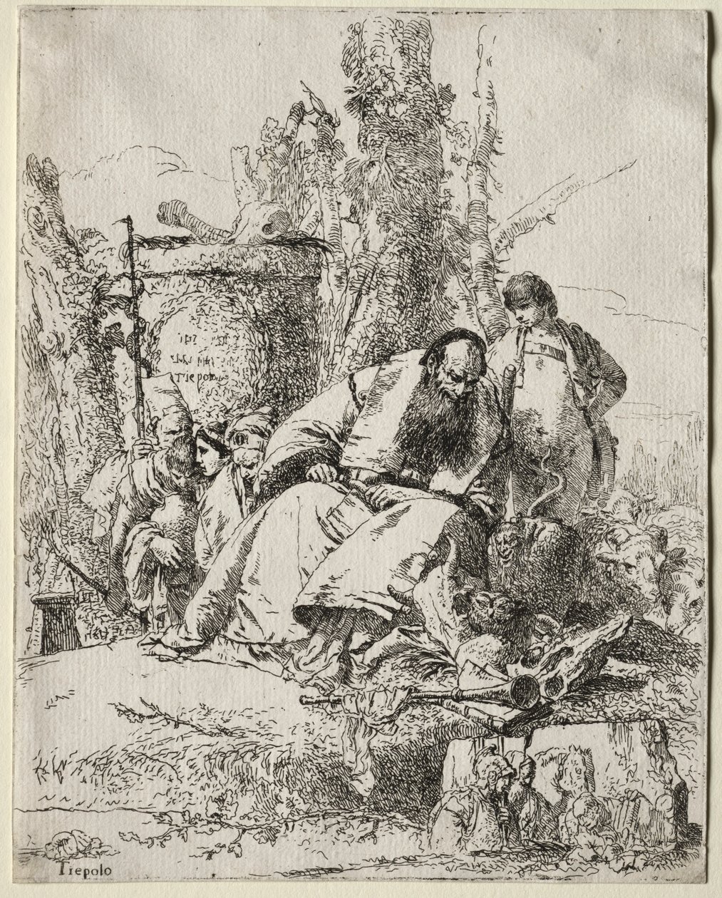 Scherzi: बैठा जादूगर, लड़का और चार आंकड़े, 1735-40। द्वारा जियोवन्ती बतिस्ता टाईपोलो