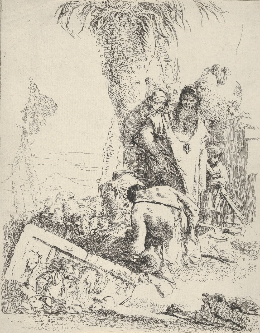 दो जादूगरों के साथ चरवाहा, शेर्ज़ी से, सीए। 1743-57। द्वारा जियोवन्ती बतिस्ता टाईपोलो