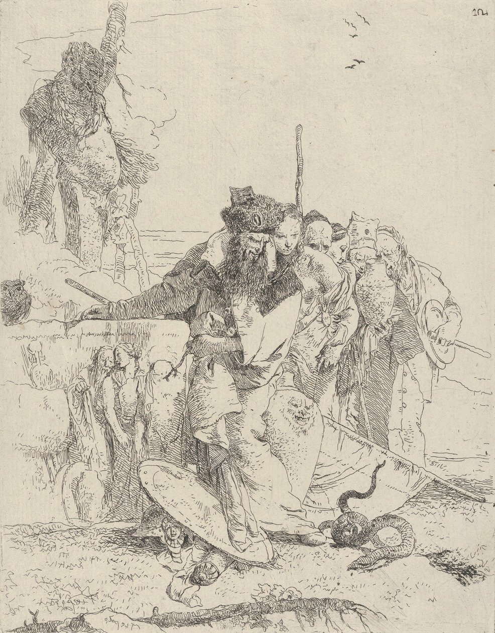 छह लोग एक सांप को देख रहे हैं, शेर्ज़ी से, सीए। 1743-50। द्वारा जियोवन्ती बतिस्ता टाईपोलो