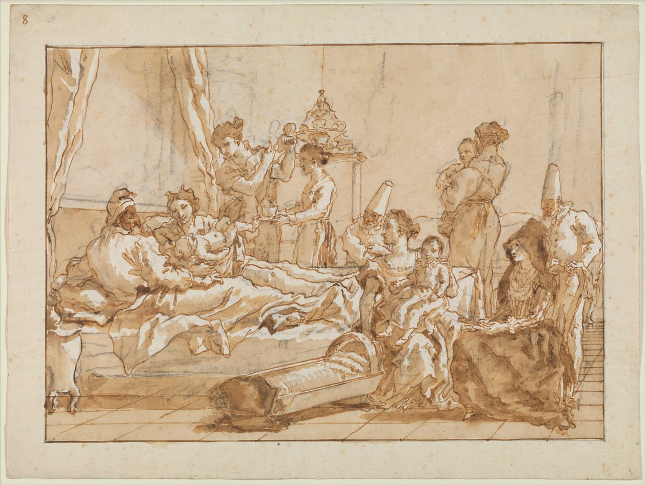 अपने माता-पिता के साथ बेड में शिशु पंचिनेलो, c.1800 द्वारा जियोवन्ती बतिस्ता टाईपोलो