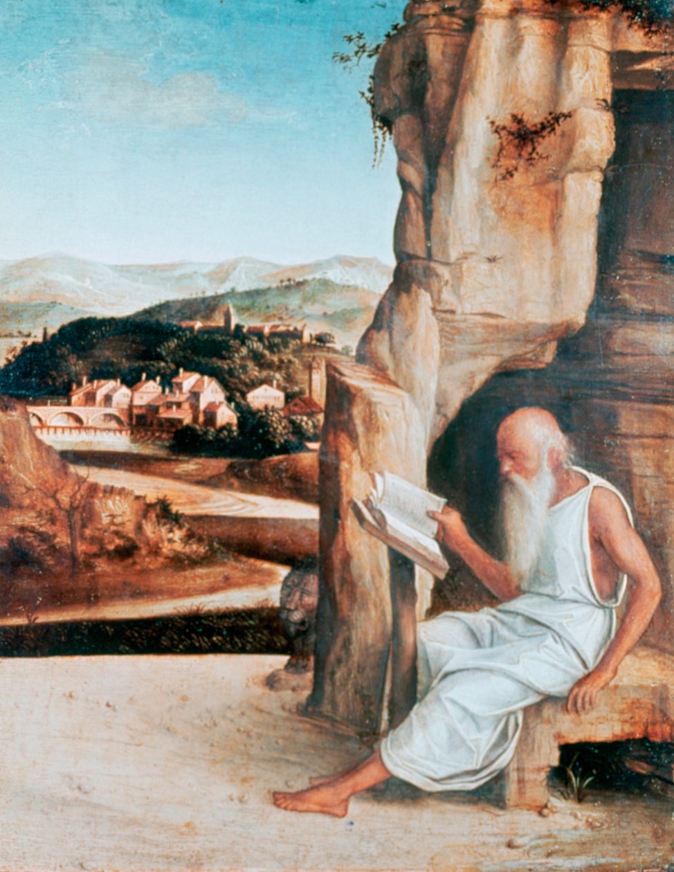 सेंट जेरोम रीडिंग इन अ लैंडस्केप, c1450-1516 द्वारा जियोवन्नी बेलिनी