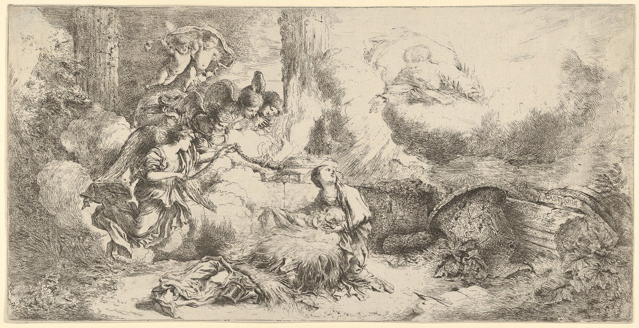 परमेश्वर के पिता और स्वर्गदूतों के साथ, ca. 1647-1650। द्वारा जियोवन्नी बेनेडेटो कैस्टिग्लियोन