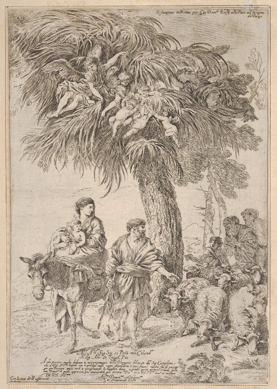 मिस्र में अपनी उड़ान पर पवित्र परिवार, ca. 1647। द्वारा जियोवन्नी बेनेडेटो कैस्टिग्लियोन
