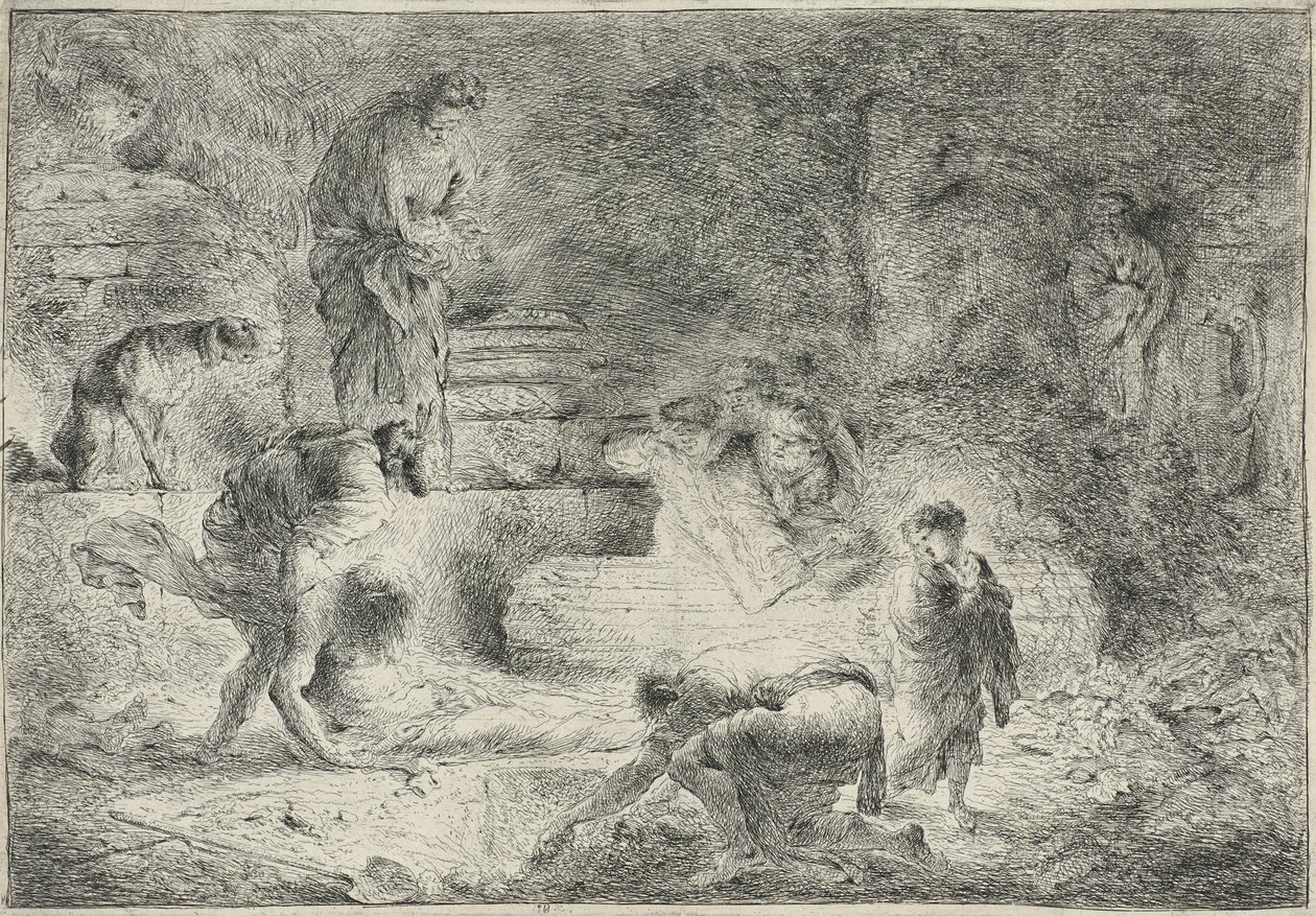 टोबिट दफन द डेड, c.1647-51 द्वारा जियोवन्नी बेनेडेटो कैस्टिग्लियोन