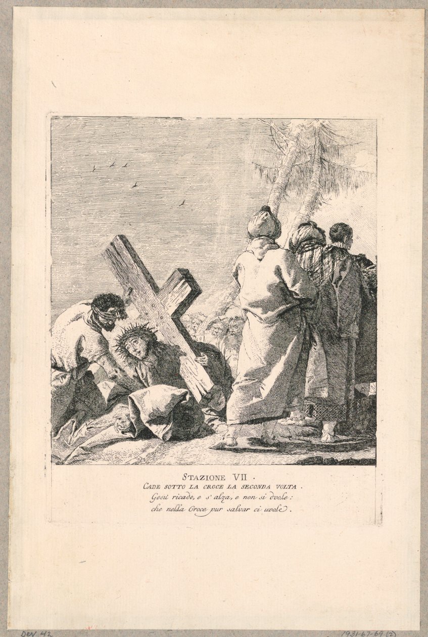 क्रूसिस के माध्यम से - स्टेशन VII, वह दूसरी बार क्रॉस के नीचे गिरता है द्वारा जियोवानी डोमेनिको टाईपोलो