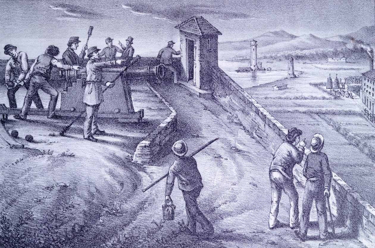 फोर्ट सैन पिएत्रो से लिवोर्नो की रक्षा, जियोवानी फतोरी द्वारा (1825-1908), उत्कीर्णन द्वारा जियोवन्नी फत्तोरी