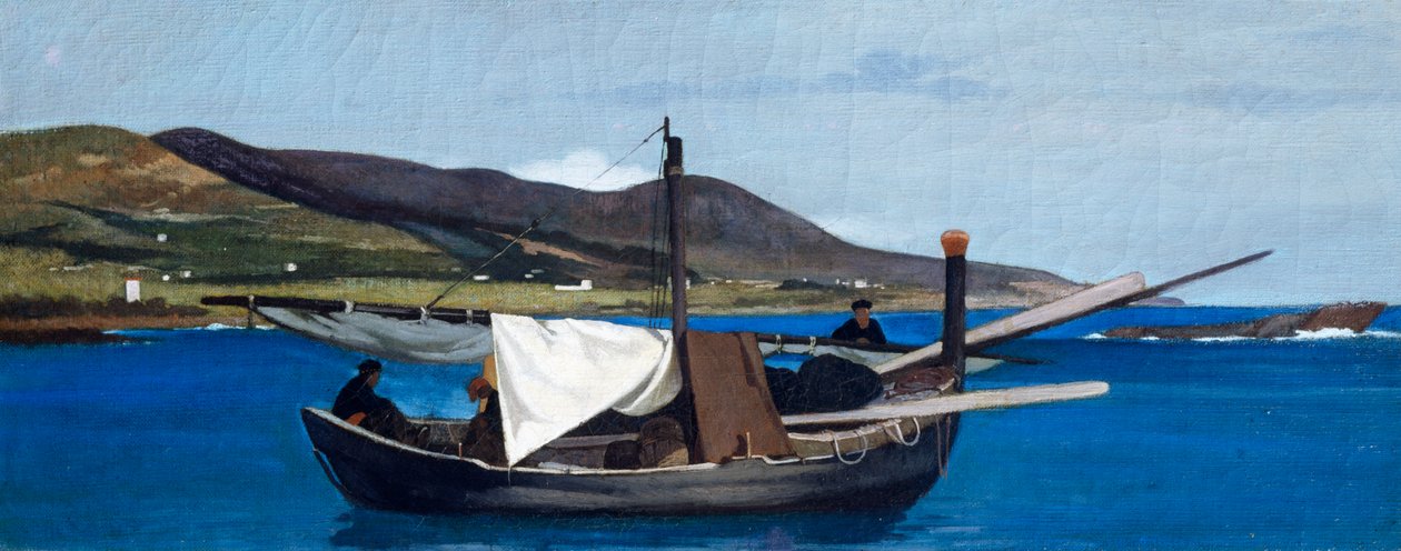 Giovanni Fattori (1825-1908) द्वारा नाव और मछुआरों के साथ रोमिटो की नोक, पैनल पर तेल, 22.5x56.5 सेमी द्वारा जियोवन्नी फत्तोरी