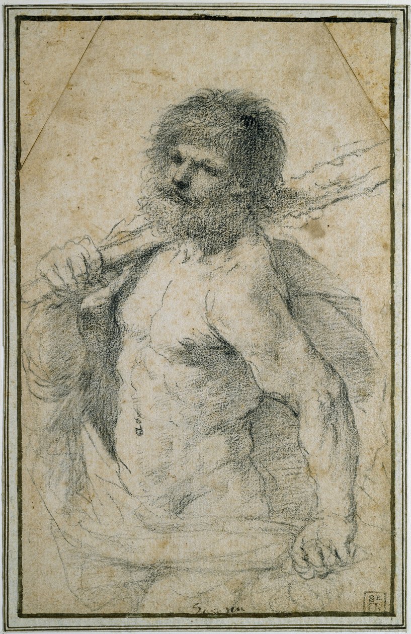 हरक्यूलिस, 1555 - 1666 (ऑफ-व्हाइट पेपर पर काला चाक) द्वारा जियोवन्नी फ्रांसेस्को बारबेरि (इल गुसेरिनो)