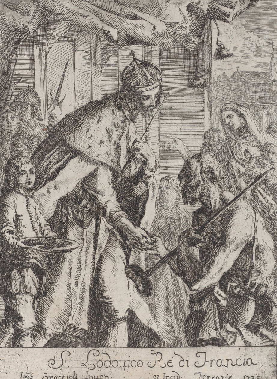 सेंट लुइस गरीबों को भिक्षा देते हुए, 1735। द्वारा जियोवानी फ्रांसेस्को ब्रैकियोली