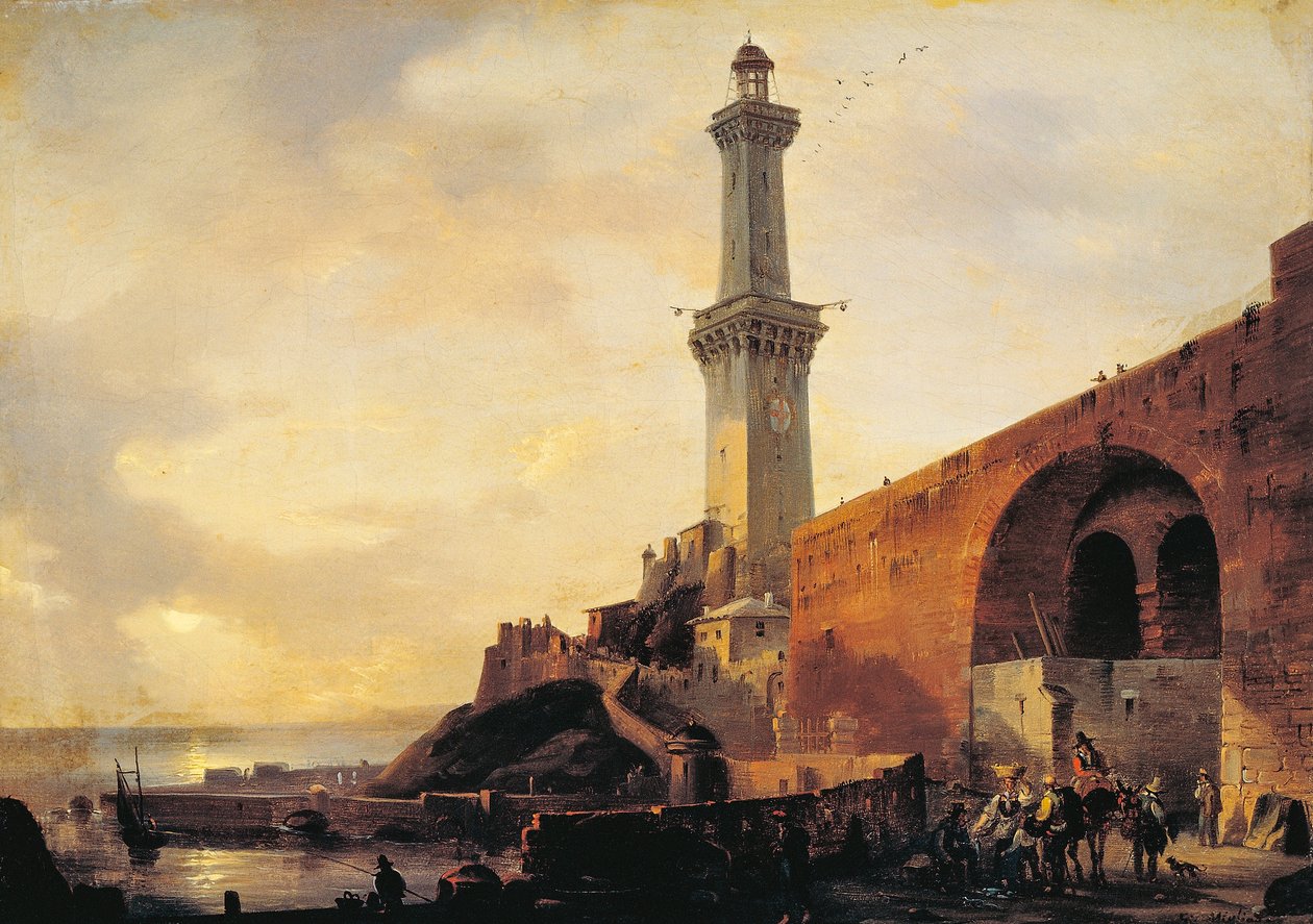 जेनोआ, लाइटहाउस का दृश्य, जियोवानी मिग्लिआरा (1785-1837) द्वारा, कैनवास पर तेल द्वारा जियोवन्नी मिग्लियारा