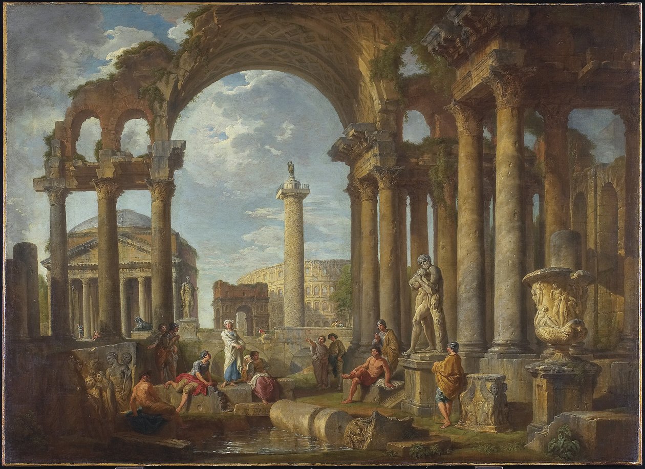 Pantheon के साथ रोमन खंडहर का एक किवदंती, c.1755 द्वारा जियोवन्नी पाओलो पाणिनि
