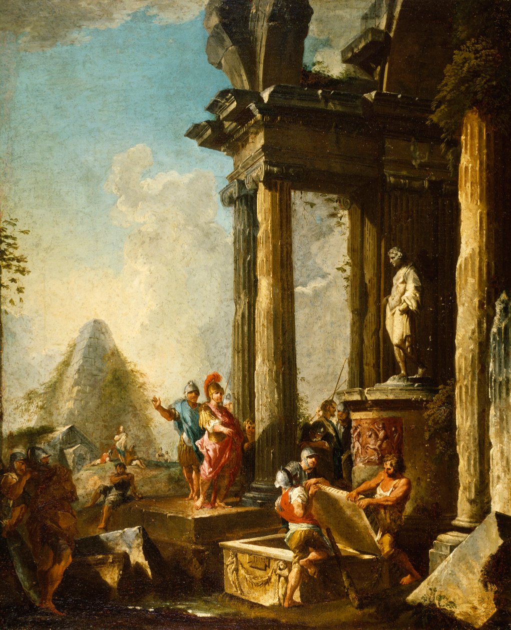अकिलिस के मकबरे पर सिकंदर महान, c.1718-19 द्वारा जियोवन्नी पाओलो पाणिनि