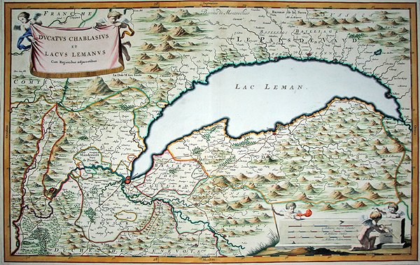 जिनेवा झील, जोएन्स डी ब्रोएन (1649-सी.1730) द्वारा उकेरी गई सेवॉय और पीडमोंट की दो-खंड टाउनबुक से। द्वारा जियोवानी टॉमासो (बाद में) बोर्गियोनियो