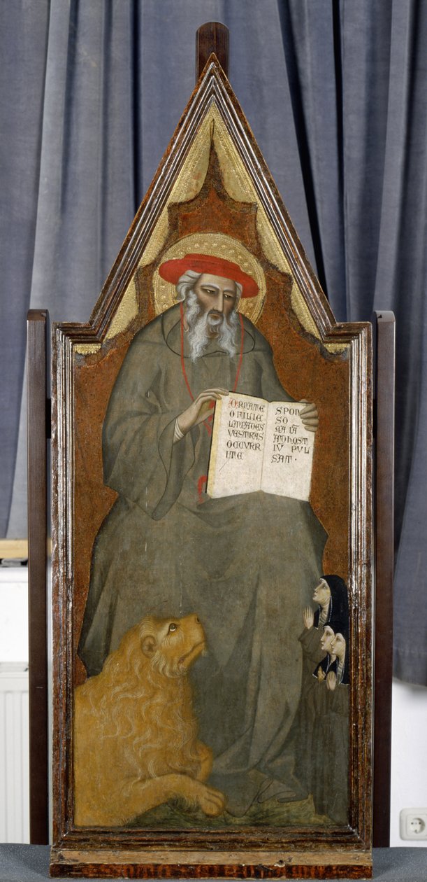 शेर और तीन प्रार्थना ननों के साथ सेंट जेरोम, c.1360 (चिनार की लकड़ी पर तापमान) द्वारा जियोवन्नी डेल बियोनडो दाल कैसेंटिनो