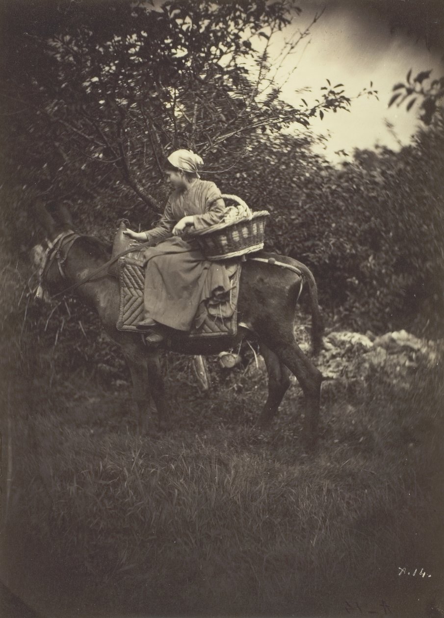 महिला किसान सवारी गधा, 1870। द्वारा गिरौडॉन के कलाकार