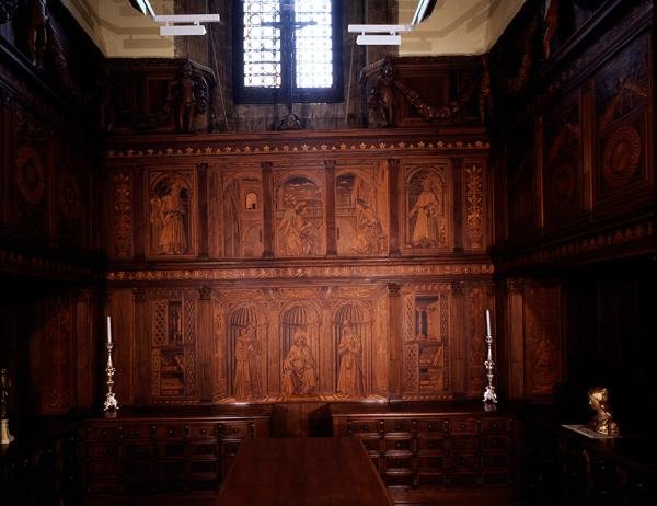 उत्तर Sacristy (Sacrestia delle Messe) (लकड़ी की जाली) में पुनर्स्थापना अलमारी द्वारा Giuliano da Maiano