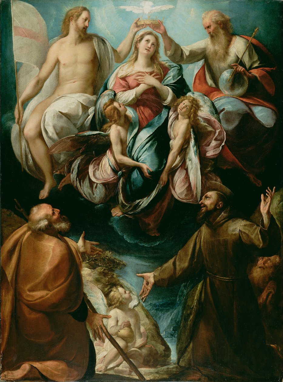 वर्जिनिया का संन्यासी जोसेफ और फ्रांसिस अस्सी के साथ कोरोनेशन द्वारा Giulio Cesare Procaccini