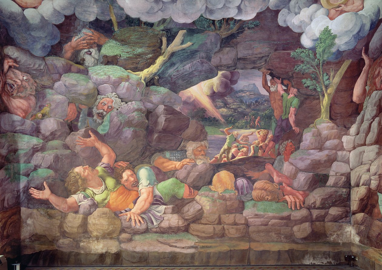 साला देई गीगांती, ज्यूपिटर वज्र द्वारा दिग्गजों के विनाश का विस्तार, 1536 फ्रेस्को विस्तार 78482 द्वारा गिउलिओ रोमानो