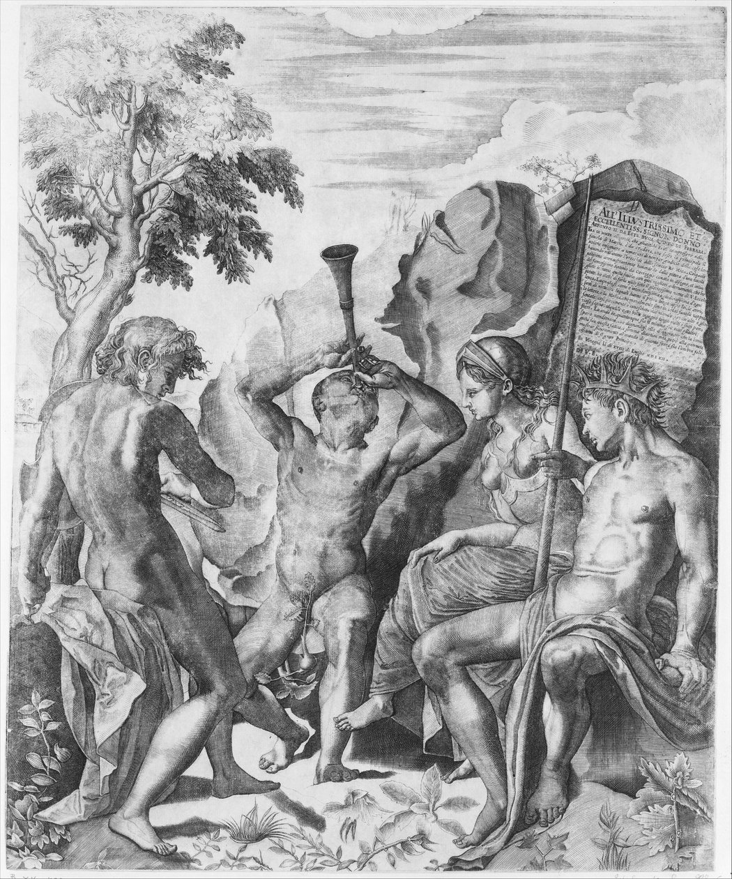 अपोलो और मार्सियस की प्रतियोगिता और मिडास का निर्णय, 1562। द्वारा Giulio Sanuto