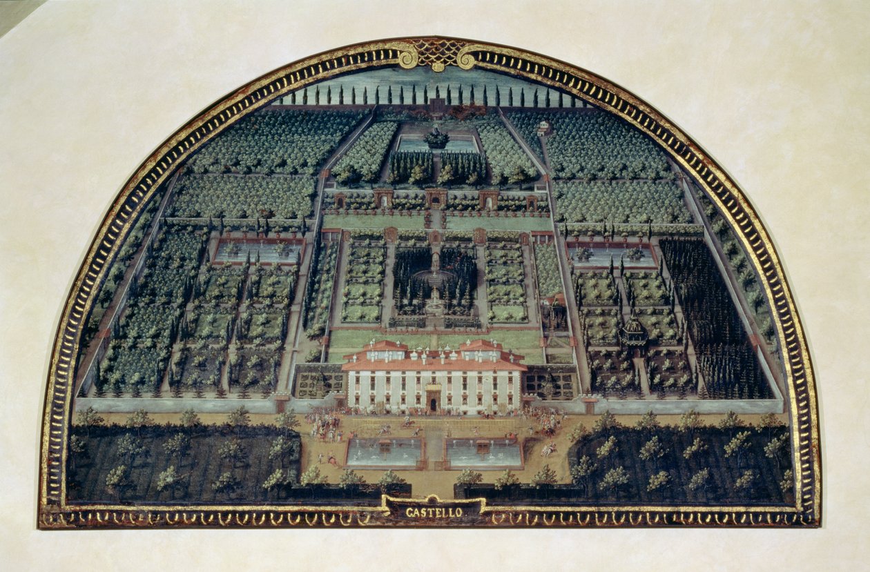 मेडी विला के दृश्यों का चित्रण करते हुए, lunettes की एक श्रृंखला से Villa di Castello, 1599 (पैनल पर तापमान) द्वारा Giusto Utens
