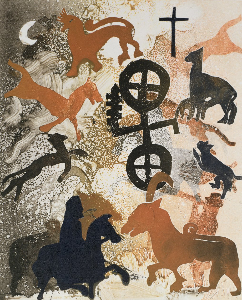 पत्थर के चित्रमय चिह्न, 1995 (मोनोटाइप) द्वारा ग्लोरिया वालिंगटन