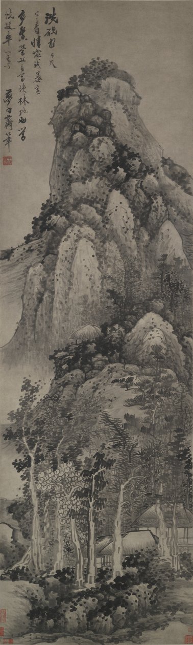 एक बुलंद मंडप, हैंगिंग स्क्रॉल, c.1683 (कागज पर स्याही) द्वारा गोंग जियान