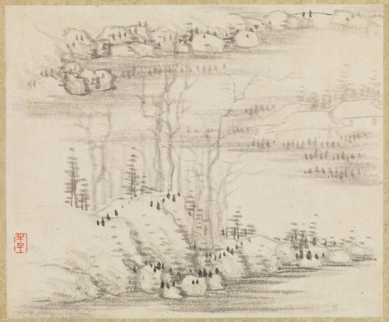 परिदृश्य और पेड़, सीए। 1679. द्वारा गोंग जियान