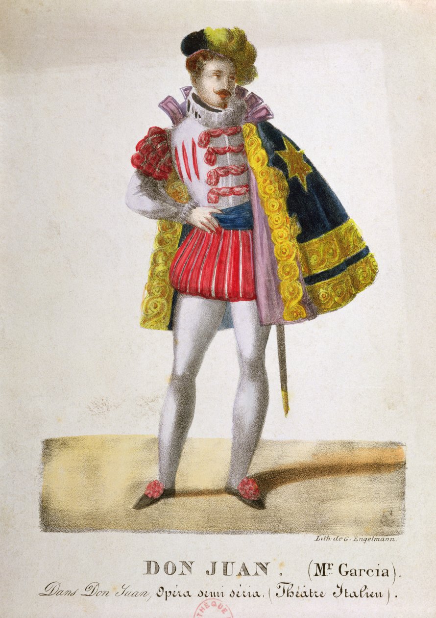 वुल्फगैंग अमाडेस मोजार्ट (1756-91) द्वारा ओपेरा &39;डॉन जियोवानी&39; में डॉन जुआन की भूमिका में महाशय गार्सिया की पोशाक, सी। 1830 द्वारा गॉटफ्रीड या गोडेफ्रो एंगेलमैन