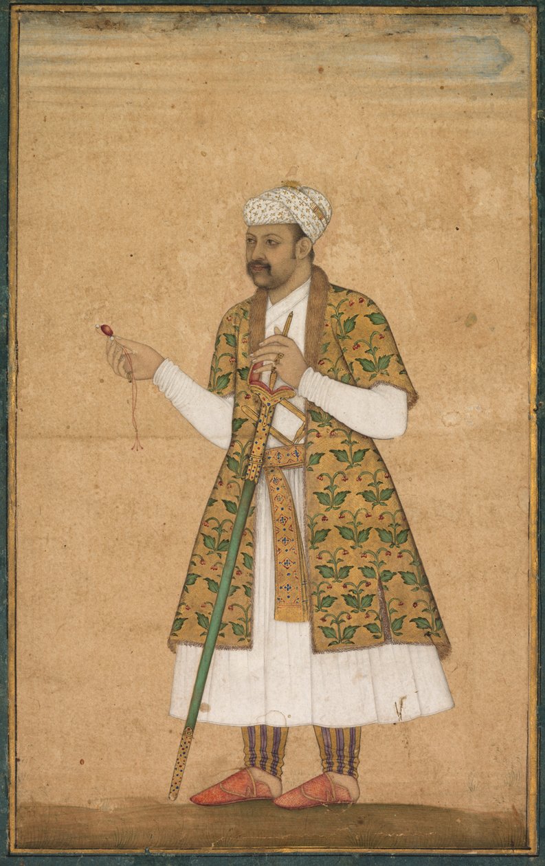 एक कोर्टियर, संभवतः खान आलम, एक स्पिनल और एक डेक्कन तलवार, सी। 1605-1610। द्वारा गोवर्धन