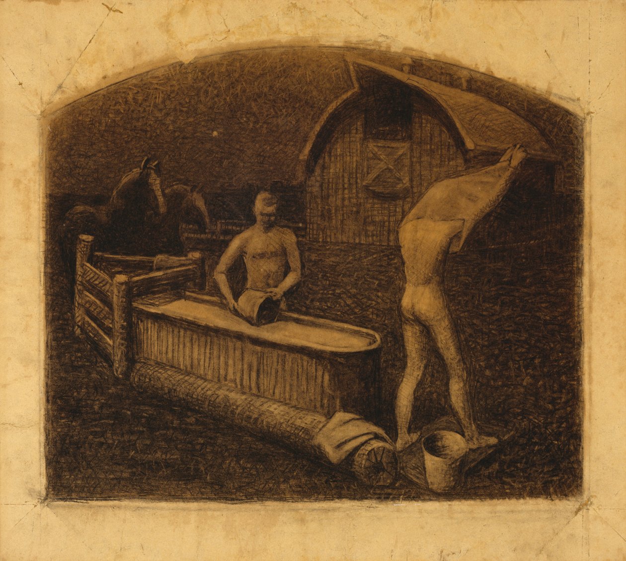 शनिवार की रात स्नान, 1937 (कागज पर लकड़ी का कोयला) द्वारा अनुदान की लकड़ी