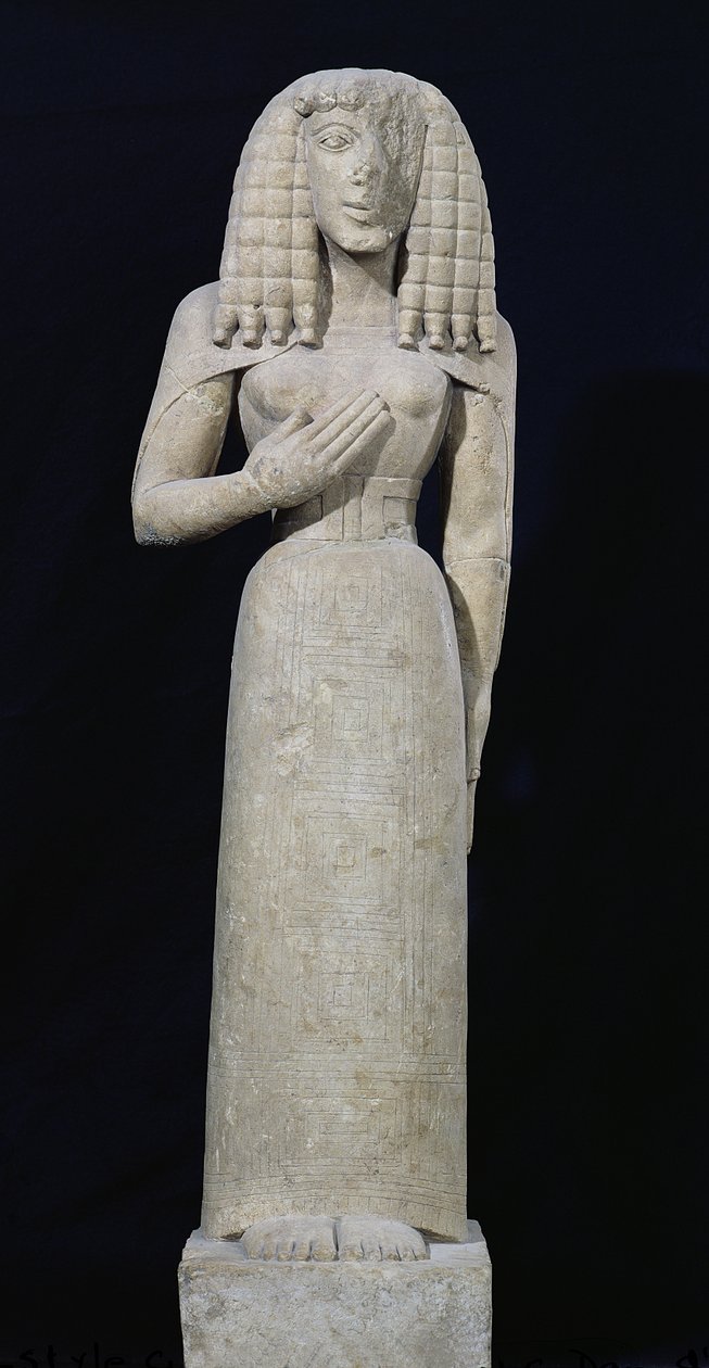 महिला प्रतिमा, जिसे औक्सेर्रे देवी के रूप में जाना जाता है, c.640-630 ईसा पूर्व (चूना पत्थर) (विस्तार के लिए 164695 देखें) द्वारा यूनानी
