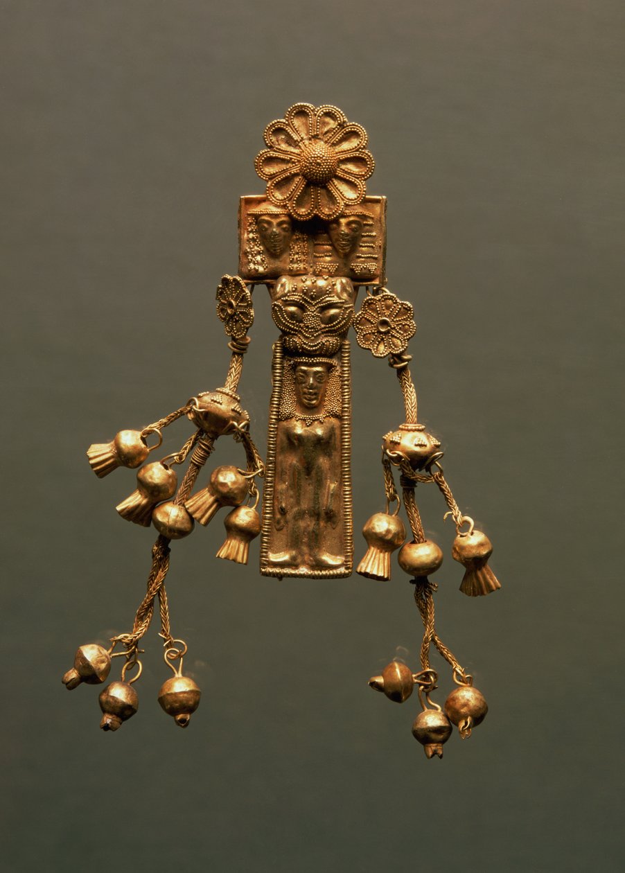 लटकन, कैमिरोस नेक्रोपोलिस से, c.630-620 ईसा पूर्व (इलेक्ट्र्रम) द्वारा यूनानी