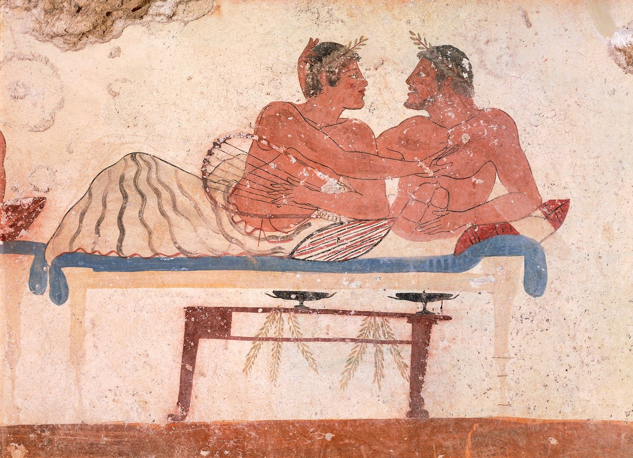 संगोष्ठी का दृश्य (विस्तार), c.480-490 ईसा पूर्व (फ्रेस्को) द्वारा यूनानी