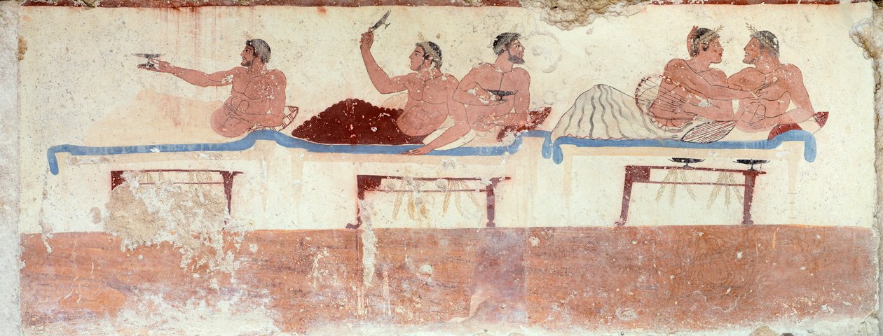 संगोष्ठी का दृश्य, c.480-490 ईसा पूर्व (फ्रेस्को) द्वारा यूनानी