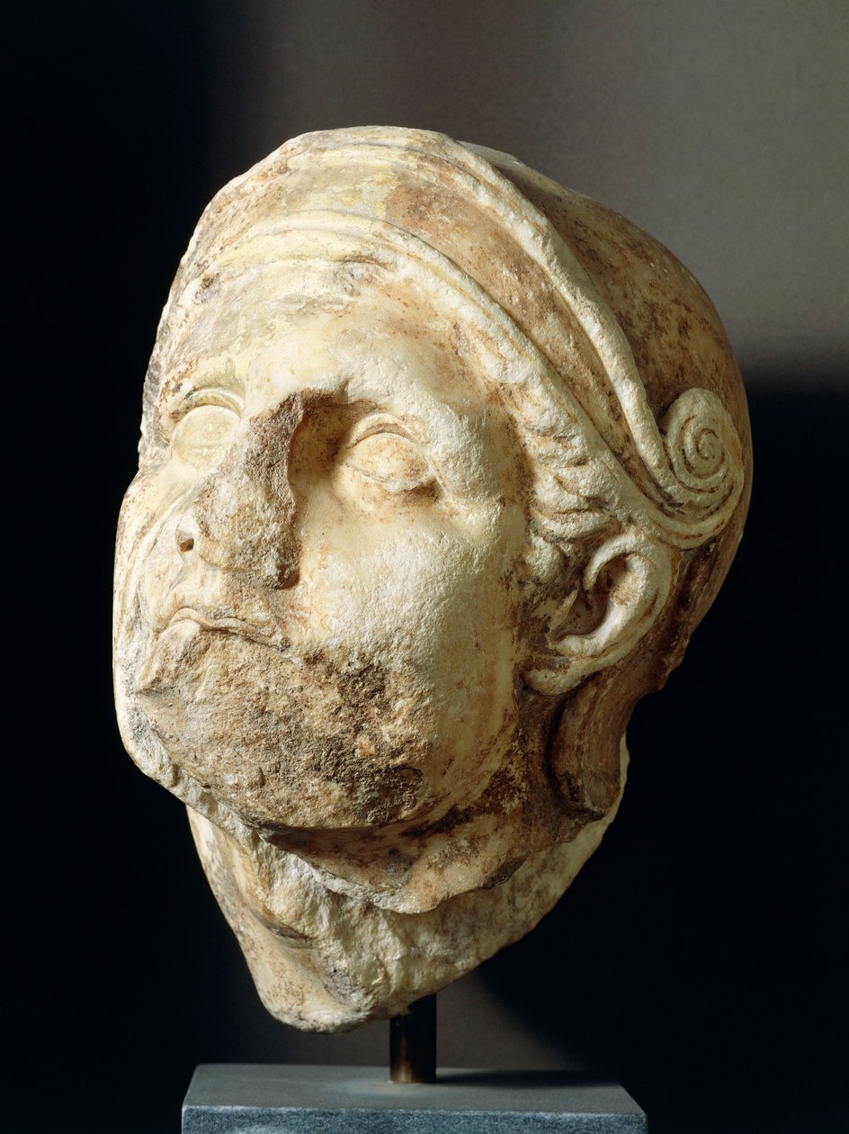 स्कोपास द्वारा योद्धा सिर (340-420BC) तेगिया में एथेना एलिया मंदिर के सामने से, चौथी शताब्दी ईसा पूर्व (फोटो) द्वारा यूनानी