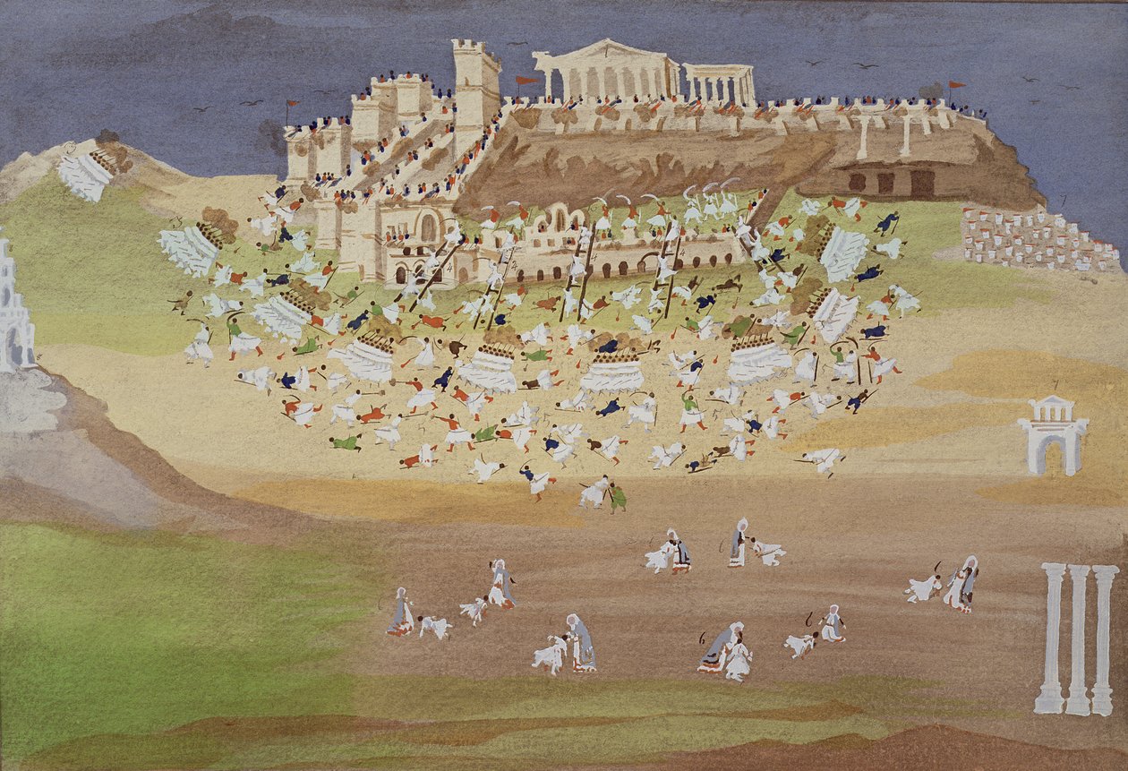1826 में ग्रीक युद्ध की स्वतंत्रता के सचित्र इतिहास से एथेंस की पहली लड़ाई द्वारा ग्रीक स्कूल
